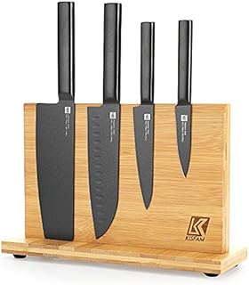 Magnetic Knife Block, Double Side Bamboo Knife Block, Knife Holder Rack Magnetic Stands with Strong Enhanced Magnets, Bamboo Knife Holder, Knife Organizer Blocks and Storage for Home Kitchen-S