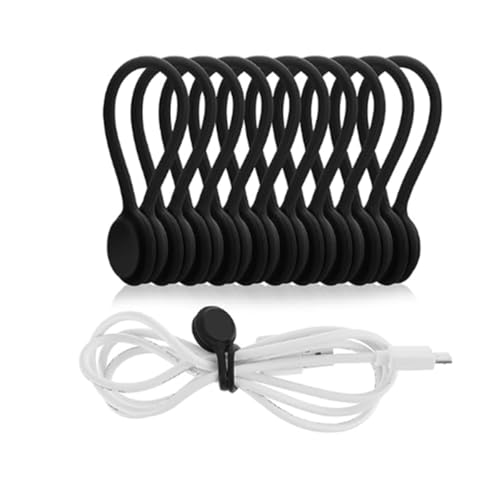 10 Piezas Bridas Magnéticas de Silicona, Multifuncionales Clips Magnéticos Sujetacables Magnéticos, Reutilizables Organizador de Clips de Cables para Cable de Auriculares, Cable de Carga USB (Negro)