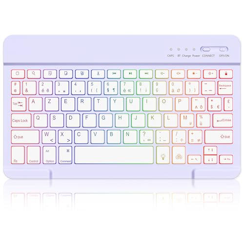 MMK Clavier Bluetooth, Layout AZERTY, Touches Silencieuses, Mini Clavier sans Fil Rétroéclairé Rechargeable pour iPad 10e Génération/iPad...
