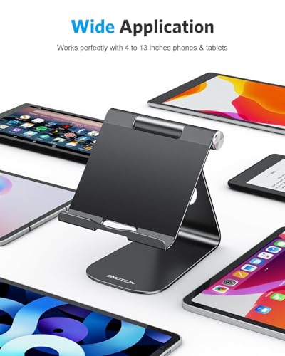 OMOTON Tablet Stand Holder Adjustable, T1 Desktop Aluminum Tablet Dock Cradle Compatible with iPad Air/Mini/Pro 11/12.9, iPad 10.2/9.7, Samsung Tab and More, Black - Thumbnail 2