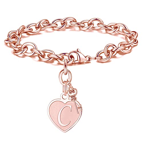 M Mooham Charm Bracelets For Women Girls, Rose Gold Letter C Initial Charm Bracelet Mothers Day Valentines Gifts For Women Jewelry, Bridesmaid Proposal Gifts For Wedding #TOP20