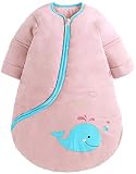 Chilsuessy Baby Schlafsack Winter mit abnembar Langarm warm Wattiert Babyschlafsack Kinder Ganzjahres Schalfsack Schlafanzug für Jungen und Mädchen (M/Baby Höhe 75-90cm, Rosa Wal/2.5 Tog)