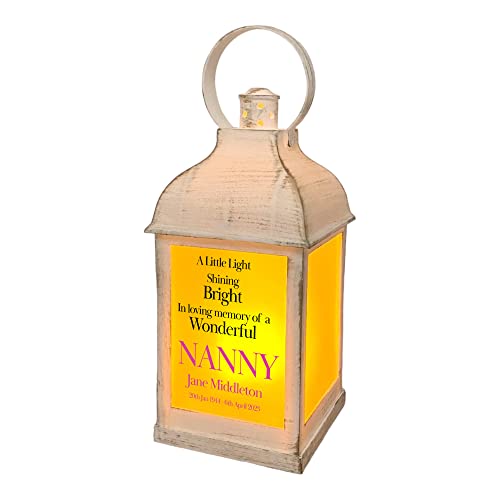 Personalised Nanny In Loving Memory Graveside Lantern Gift With Flame Effect White