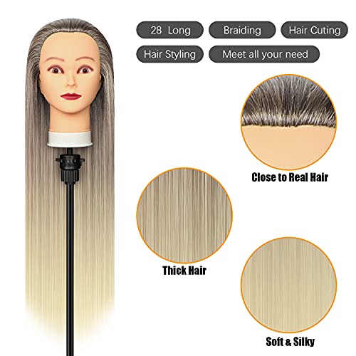 Styling Head 28 inch Training Head 100% Synthetic Fibres Hairdressing Head Hairdresser Training Heads with Free Clamp and DIY Braiding Set (Golden) - Image 2