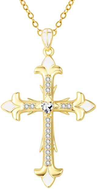 Cross Necklace for Women 14K 18K Gold Plated Dainty Round Birthstone Everyday Necklaces Jewelry Baptism Faith Anniversary Christmas Birthday Gifts for Wife Mom