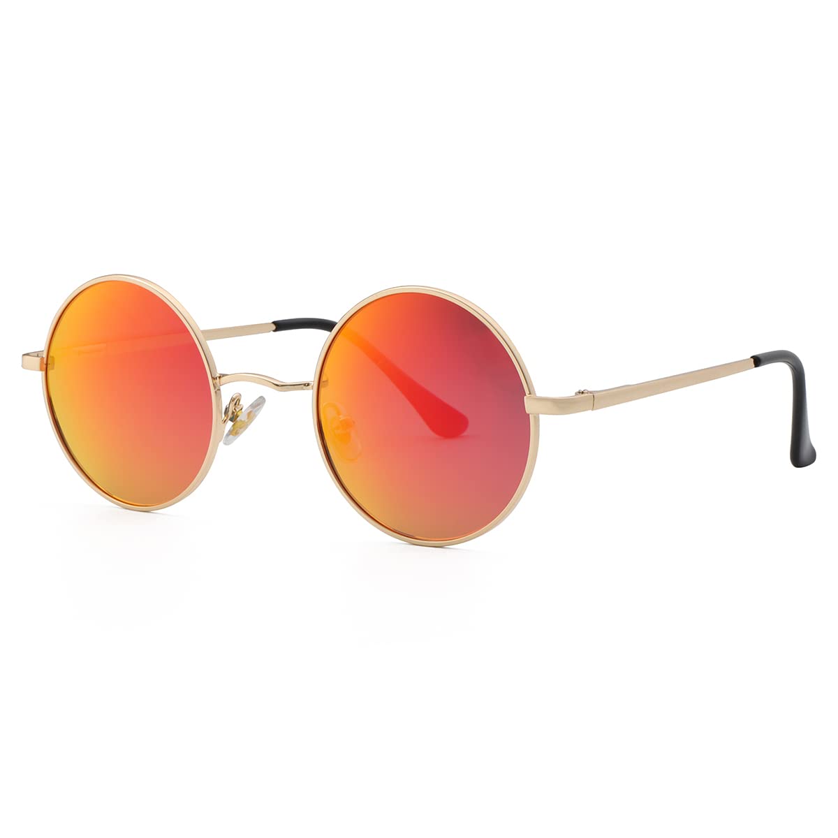Gleyemor Polarized Round Sunglasses for Men Women Hippie Small Circle Glasses Red Yellow Lenses