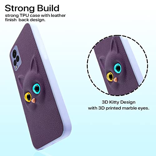 Image of Pikkme Vivo V20 Back Cover for Girls | Cute Cat Leather Finish | Soft TPU | Case for Vivo V20 (Purple)