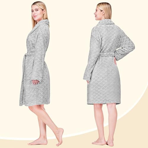 Image of PAVILIA Plush Robe for Women, Soft Fleece Short Bathrobe, Warm Lightweight Knee Length Lounge Robe with Pockets