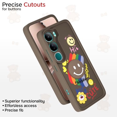 Image of Pikkme Back Cover for Vivo Y300 5G / Vivo V40 Lite 5G | Soft Silicone| Cute Rainbow Smile & 3D Cartoon Flower Design | Shockproof Raised Camera Protection Bumper Case (Brown)