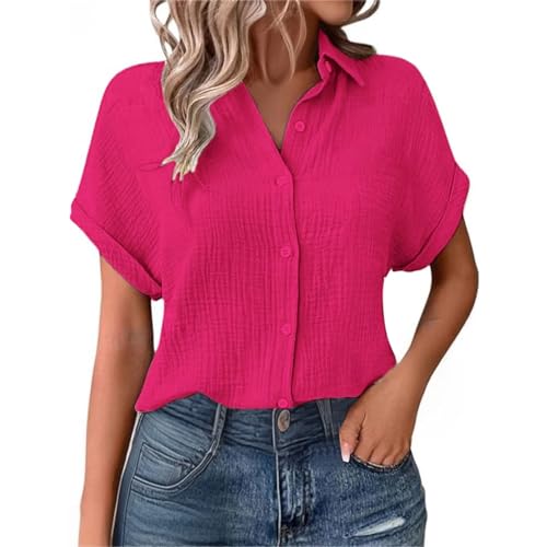 Shffuw Top in lino da donna estate UK casual button down manica corta tunica camicette strutturato colletto solido elegante t-shirt oversize trendy lounge cotone baggy t-shirt taglia S-5XL, Rosa Shffuw Top in lino da donna estate UK casual button down manica corta tunica camicette strutturato colletto solido elegante t-shirt oversize trendy lounge cotone baggy t-shirt taglia S-5XL, Rosa