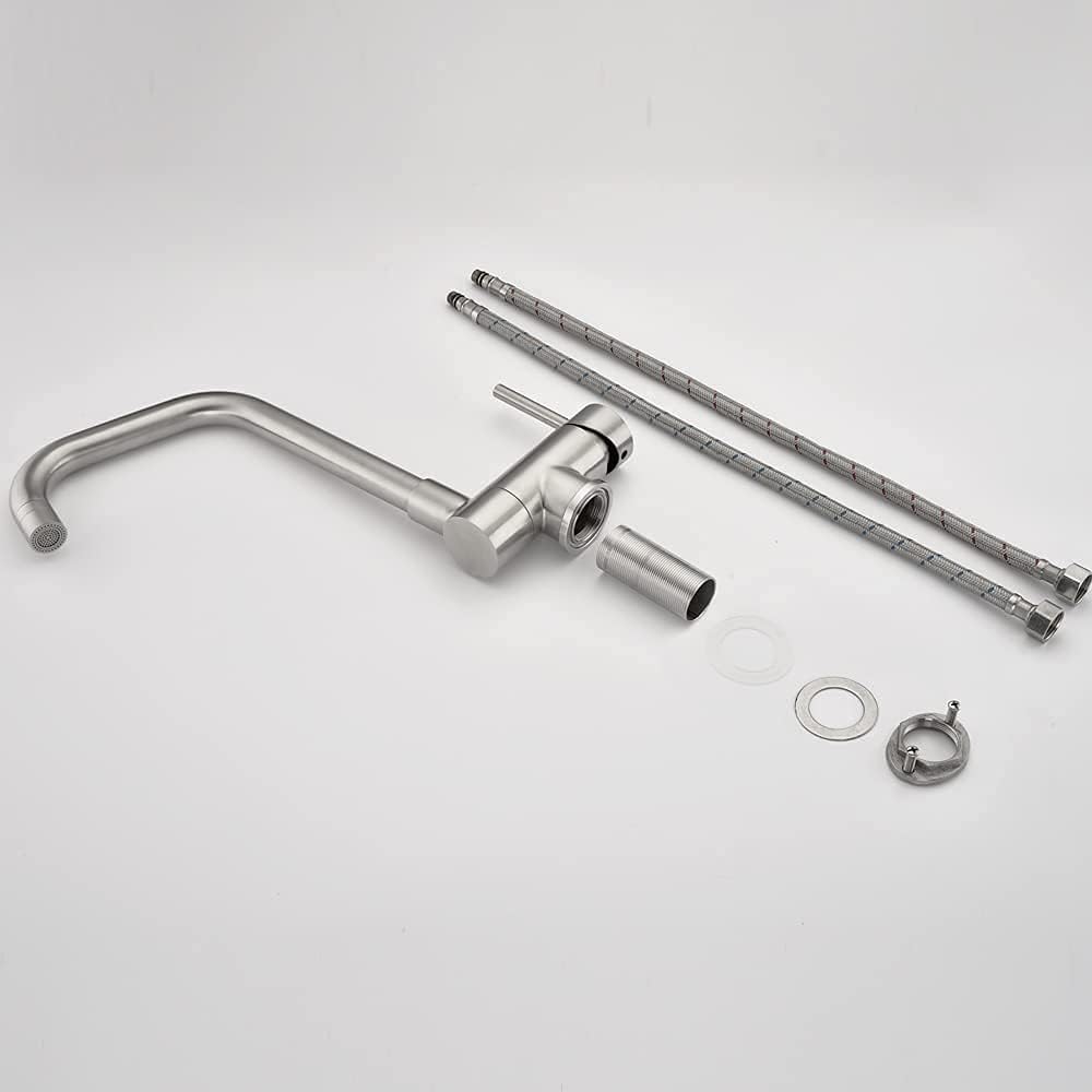 ONECE Grifo Cocina Abatible Con 2 Modos, Mezclador Plegable Para Fregadero | Grifería Monomando para Ventana Frontal Giratorio a 360°, Acero Inoxidable 304 Cepillado