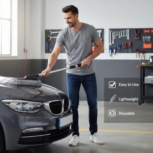 Image of Signamio Car Duster Microfiber Brush Car Cleaning Accessories Compact Soft Non Scratch Fibers for Interior and Exterior Dusting Detailing and Quick Touch Ups - Grey