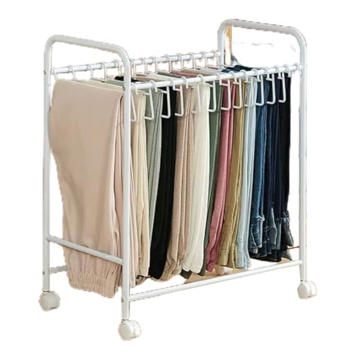 Porte-pantalons à roulettes avec cintres amovibles pour un rangement de placard sans pli
