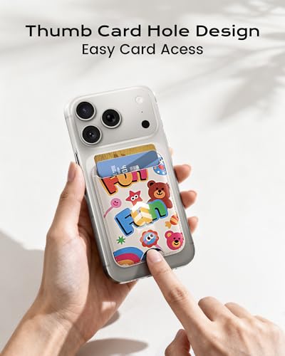 Image of Magnetic Mag-safe Wallet Cell Phone Card Holder for Phone Case with Mag-Safe, Stronger Magnetic RFID Leather Stick on Phone Wallet Compatible with iPhone 17 /16 /15 /14 /13 /12 Series, Little Bear Color