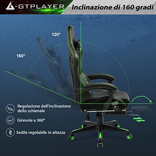 Sedia Gaming Ergonomica con Poggiapiedi e Altoparlante Bluetooth Poltrona Ufficio Scrivania Sedie Girevole Musicale con Braccioli di Collegamento - Sedia gaming - Immagine 7