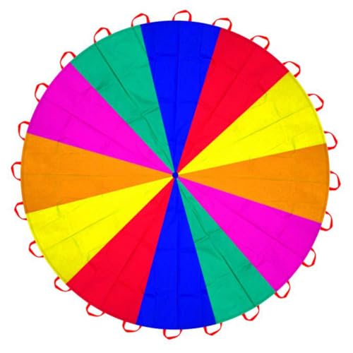Dulousia Parachute 20ft - Gymnastics Parachute with Handles for Children Group Team Cooperative Games,Indoor Outdoor Gym Class Rainbow Parachute Birthday Church VBS Activity Field Days Supplies