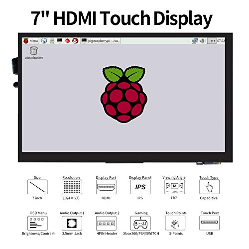 Ingcool 7 inch Touchscreen Display for Raspberry Pi 7" HDMI LCD 1024x600 IPS-scherm Monitor voor Raspberry Pi 4B / 3B + / A + / B / 2B / B + / A + / Zero W, Ondersteuning voor Windows 10/8.1/8/ 7 - Afbeelding 4