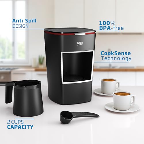 Image of Beko Turkish Coffee Maker, 2 Cups Capacity, 100% BPA Free Turkish Coffee Machine, 120V CookSense Technology, Perfect Taste in 3 Minutes, Turkish Coffee Pot Electric, Black