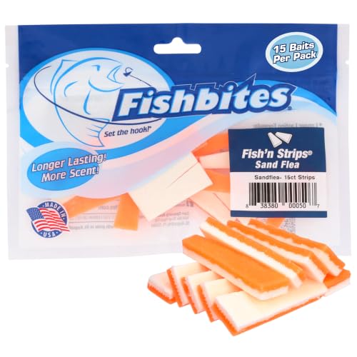 Fishbites Fish'n Strips Sand Flea Scented Fishing Bait, 15 C...