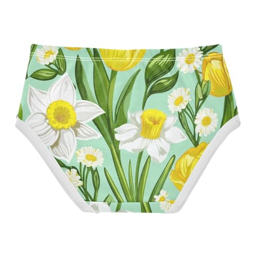 Girls Underwear Toddlers 2t Cotton Panties for Girl Cartoon Kids Briefs Undies Floral White Daffodils Yellow Green2