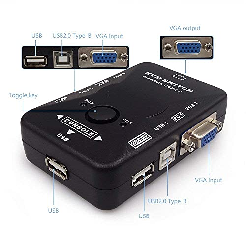 Image of 2 Port KVM Switch USB 2.0 KVM Switch Box to Control up to 2 Computers 2 in 1 Out Switch USB Keyboard Mouse Sharing Device for Computer, PC, Laptop, Desktop, Monitor, Printer, Keyboard, Mouse Control Computer Sharing Video Mouse Keyboard Monitor