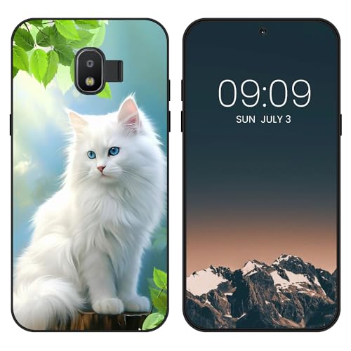 WUACYEAMING Funda Bonita para Samsung Galaxy Grand Prime Pro (2018)/J2 Pro 2018,Carcasa con Aesthetic Lindo Dibujos,Ultrafina Suave TPU Antigolpes Case Divertidas Diseño Negro-Gato Blanco