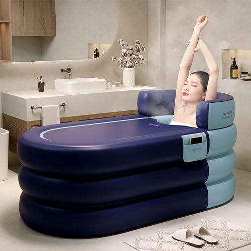 FYDaFu ポータブルバスタブ 40sガス封入 組み立ては不要です 折り畳み浴槽 持ち運び浴槽 大人 子供 家庭用 ポータブル浴槽 水風呂 湯船 簡易 浴槽 浸漬式 SPA 収納便利 ブルー (L:160*85*65cm)