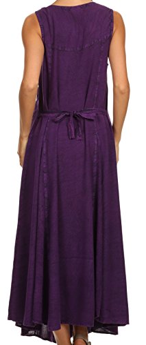 Image of Sakkas Maya Floral Embroidered Sleeveless Button Up Rayon Dress