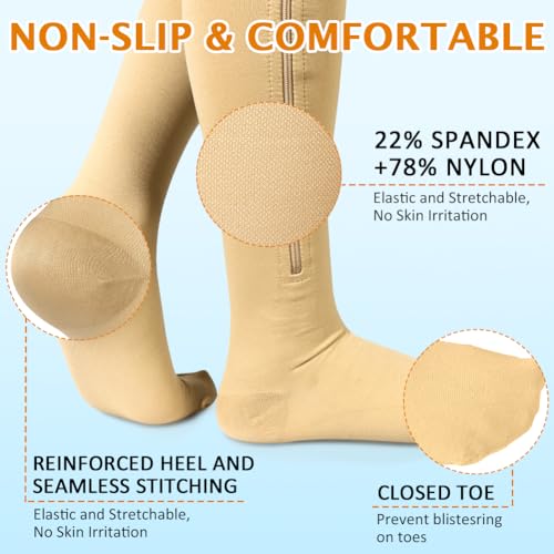 Image of CASMON Zipper Compression Socks 20-30 mmHg Closed Toe Support Socks 1 Pair