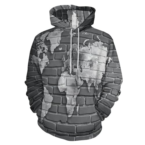 Sweat à capuche homme imprimé carte du monde et briques noires