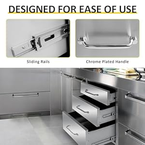 Outdoor Kitchen Drawers 18''Wx 23''H x 23''D Triple BBQ Drawers Stainless Steel Built-in Drawer for Outdoor Kitchen Island, Patio Grill Station Outdoor Kitchen Drawers 18Wx 23H x 23D Triple BBQ Drawers Stainless Steel Built in Drawer for Outdoor Kitchen Island Patio Grill Station