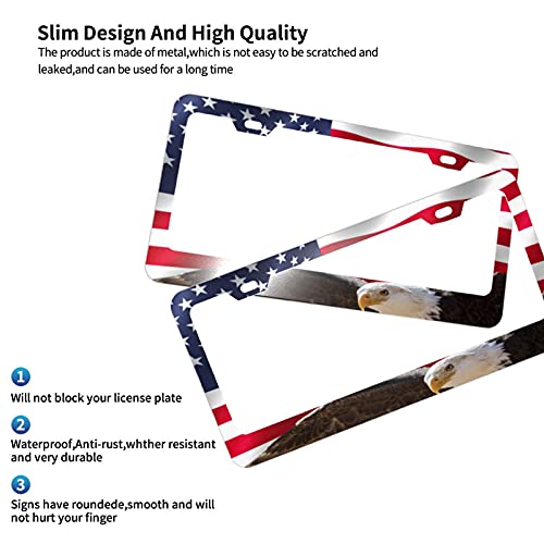 Eagle Usa Flag License Plate Frames Funny Cute For Usa Canada Vehicles Standard Car Tag Cover Holder Quality Aluminum Metal For Women Men Auto Decoration Hardware Included 2 Pack #TOP3