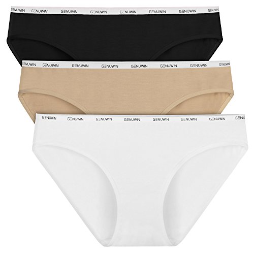 Genuwin 3 Pack Intimo Donna Slip Bikini di Micromodal, Super Soft Comodo e Leggero, Lingerie di Moda Femminile Classico Elegante Aderenti, Multicolore (L,Nero+Bianco+Colore Carne)
