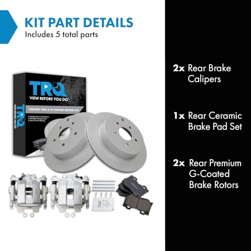 Image of TRQ Rear Brake Pad and Rotor Set Ceramic Coated Rotors Calipers