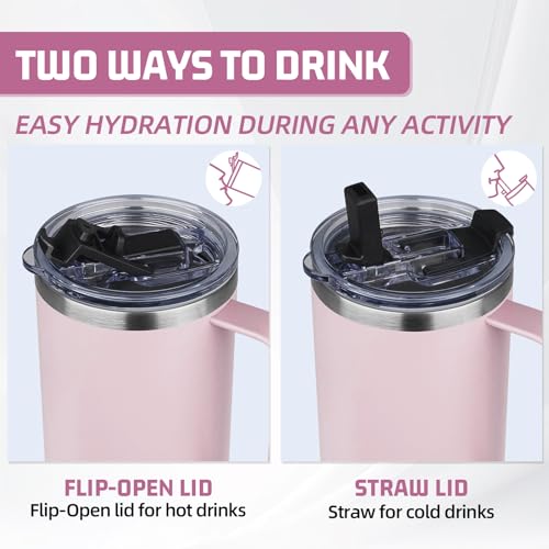 Image of 40 oz Tumbler with Handle and Flip Straw, 100% Leakproof Insulated Tumbler with Lid and Straw, Stainless Steel Travel Coffee Mug, Insulated Coffee Thermal Cup for Cold and Hot (Light Purple)