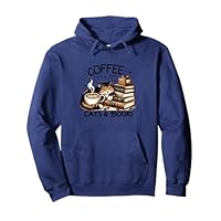 Funny Cute Coffee Cats Books Lover Gift Idea Women Men Kids Pullover Hoodie