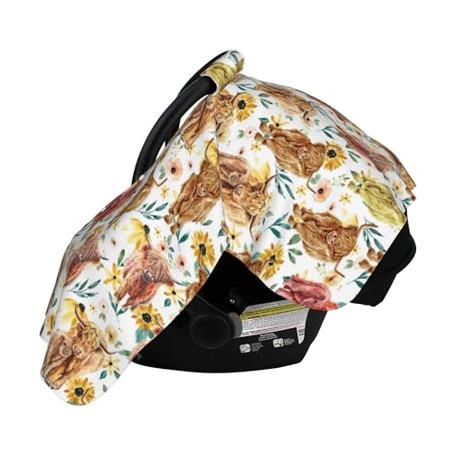 Image of Highland Cow Baby Car Seat Canopy Cover Multi Use Nursing Cover for Newborn Car Seat Canopy Mom Nursing Breastfeeding Covers Newborn Shower Gifts