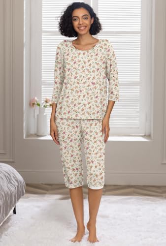 Image of PrinStory Womens Pajama Sets Capri Pjs Soft Lounge Sets XS-4XL