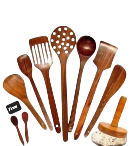 Image of Pack of 10 Umda Handicraft Wooden Multipurpose Kitchen Tools Set ? Durable Wood Cooking |SL 3