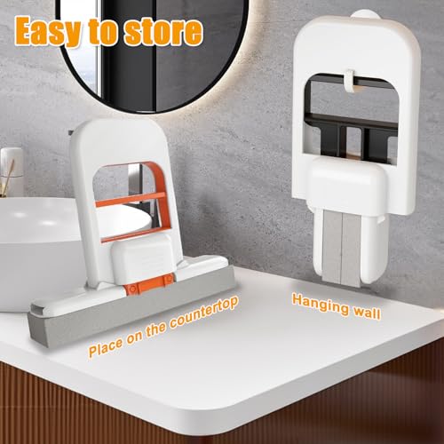 Mini Foldable Desktop Mop, 2 Stück Mini Faltbarer Tischmopp, Mini Mopp Mit 5 Moppkopf, Saugfähig Schwammwischer, Selbstauswringender Schwamm Wischmopp, Nass- und Trocken Reinigungsmopp für Desktop