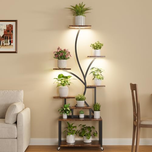 HAUSPROFI 154 cm Pflanzenständer mit Wachstumslicht – 8 Etagen Outdoor-Pflanzenregal für mehrere Pflanzen, großes Pflanzenregal mit Wachstumslicht für Zimmerpflanzen – Schwarz