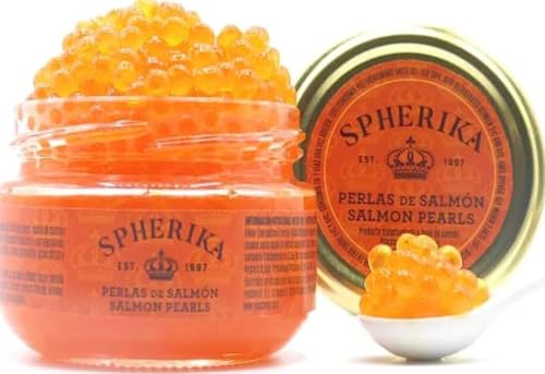 Perlas de salmón, Esferificaciones con Interior Líquido, Listo para Consumir o Cocinar, Ideal para Ensaladas, Capanés y Cremas