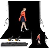 EMART 背景スタンド 260x300cm 背景スタンドセット 黒布 黒い布背景 300x360cm 撮影スタンド 幅、高さ調節可能 生放送、web会議、ビデオ通信、背景紙、クロマキー合成、テレワーク、オンライン授業、宅コス、コスプレスタジオ、オンライン飲み会など幅広く応用 (黒布、強力クリップ、キャリーバッグ付き)