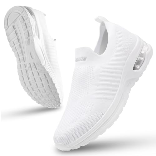 Littleplum Damen Slip On Sneakers Leicht Turnschuhe Bequem Atmungsaktiv Mesh Sneakers Damen Sportschuhe,B Weiß,38 EU