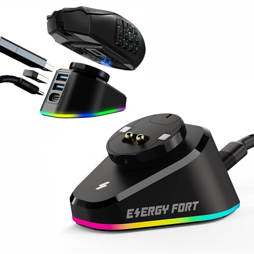 MOSHOU Mouse Wireless Charger Station Compatible with Logitech G Pro X Superlight G903h G703h G502 Lightspeed Razer DeathAdder V2 Naga Viper Basilisk Ultimate Gaming Mice Mouse Dock Station (Black)