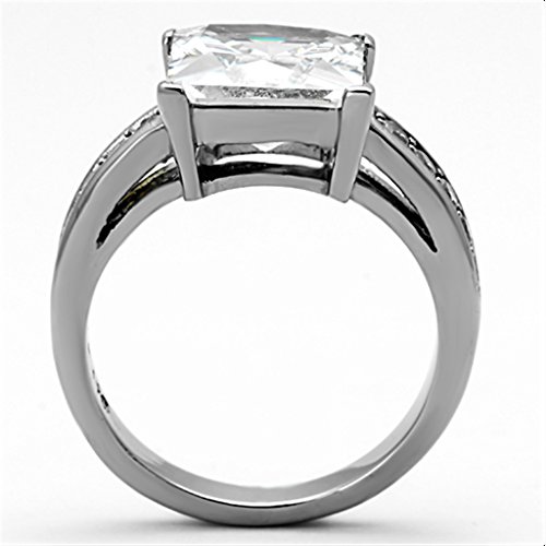 Marimor Jewelry Women's Stainless Steel 5.95 Carat Princess Cut Cubic Zirconia Silver Engagement Ring Size 5-103