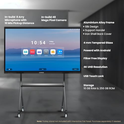 Image of Cornea 110 inche 4K UHD with 8 Array Mic Touch Display Interactive Flat Panel Monitor 3840x2160 Pixels Android Version Ideal for Office, Institute |8GB 128GB|