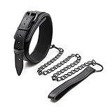 Padded PU Leather Sex Collar and Leash Set, Women and Men's Bondage Collar for BDSM Restraints Toys (Black-1)