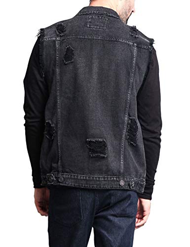Omoone Men's Sleeveless Distressed Rocker Truker Denim Jean Vest Waistcoat (Black, M) #TOP1