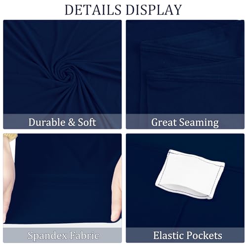 Image of 2 Pack 6FT Spandex Table Covers Washable Wrinkle Resistant Fitted Rectangle Tablecloth for Folding Table Wedding Party Birthday Banquet Bar Events(Navy Blue)
